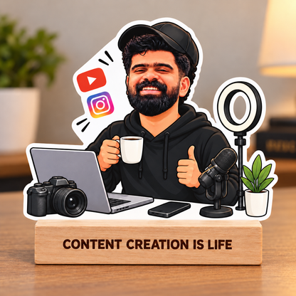 Personalized Content Creator Caricature With Stand