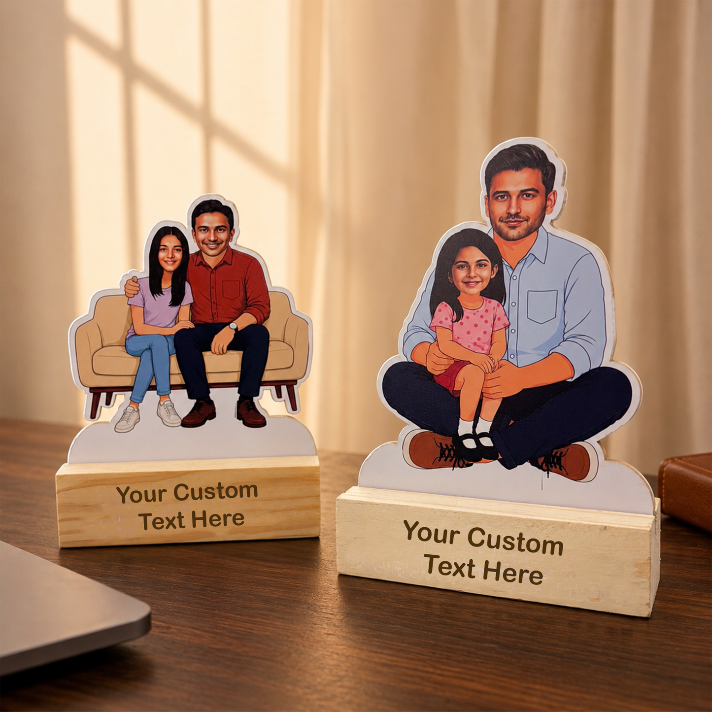 Daughter and Father Caricature with Stand