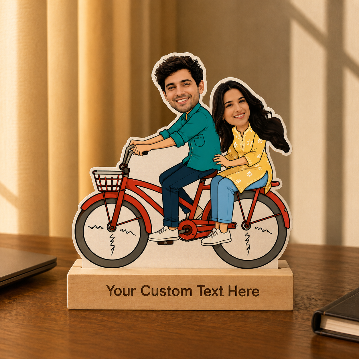 Personalized Bicycle Adventure Caricature With Stand