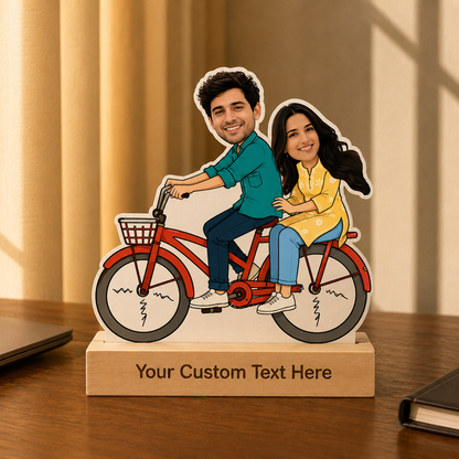 Personalized Bicycle Adventure Caricature With Stand