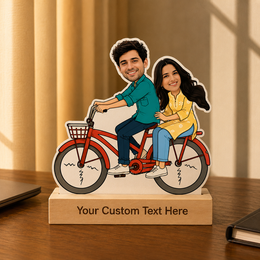 Brother-Sister Bicycle Adventure Caricature With Stand