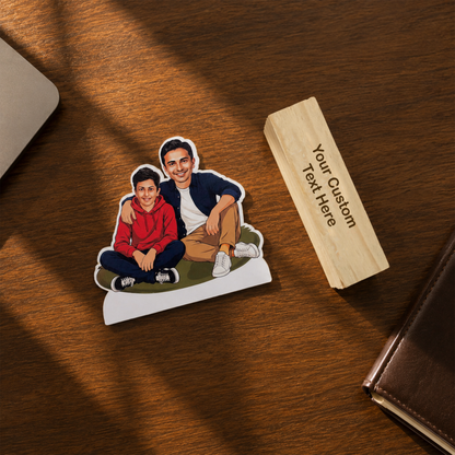 Personalized Father-Son Caricature with Stand