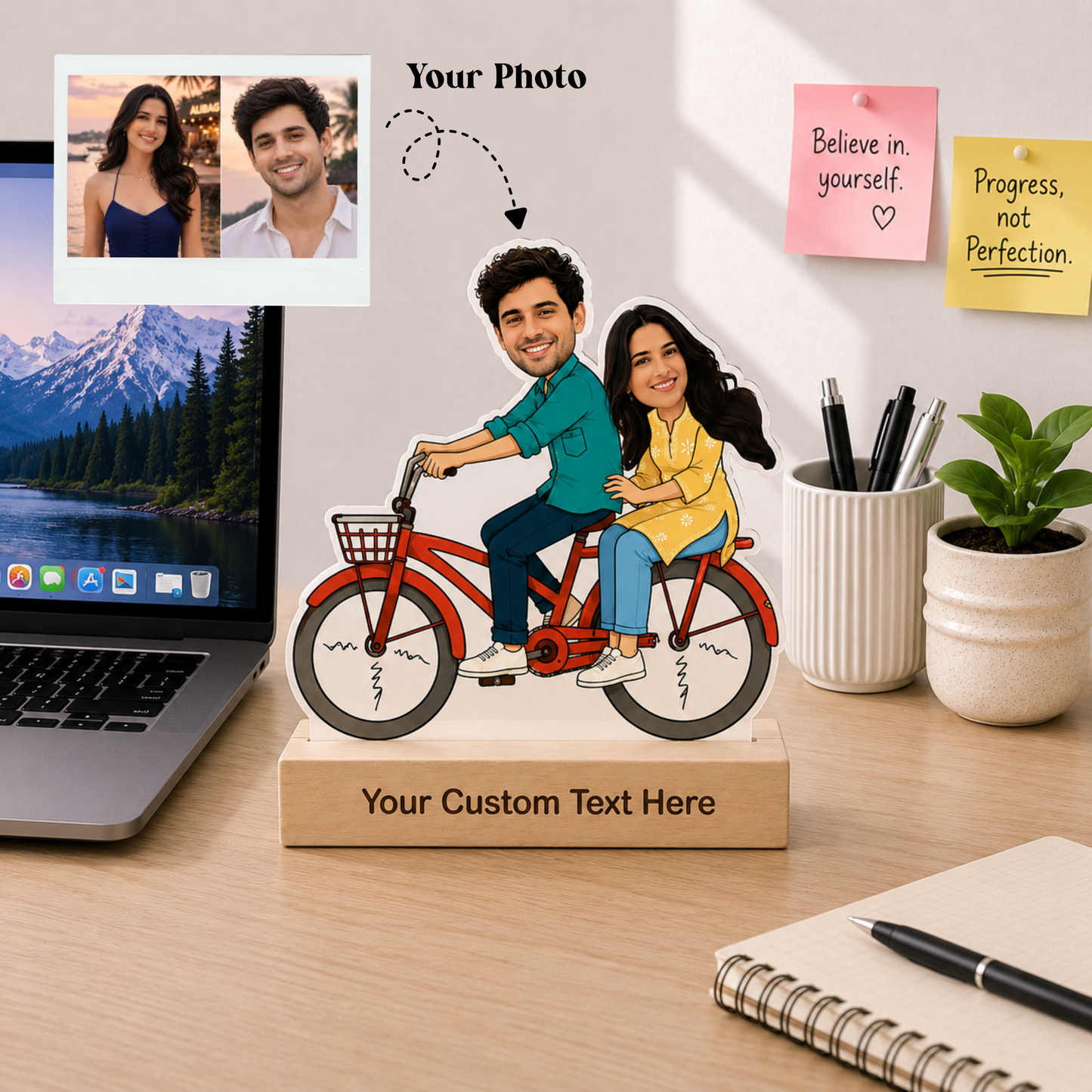 Personalized Bicycle Adventure Caricature With Stand