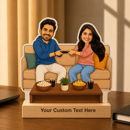 Bhai, Behan & Remote Fight Caricature With Stand