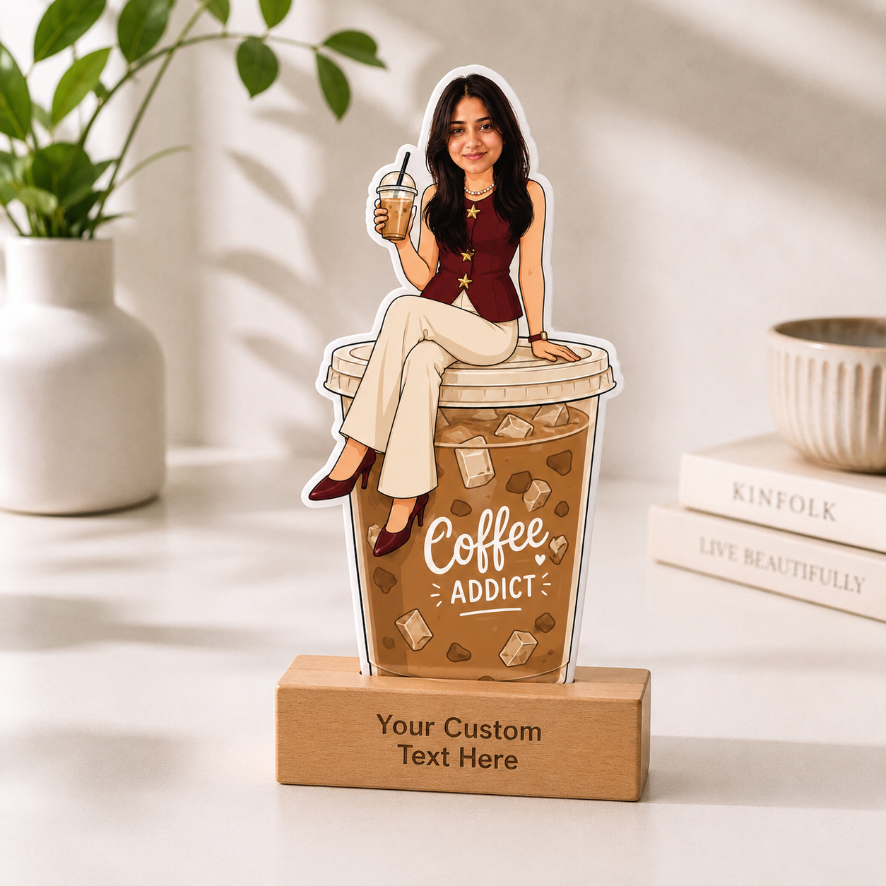 Personalized Coffee Lover Caricature With Stand