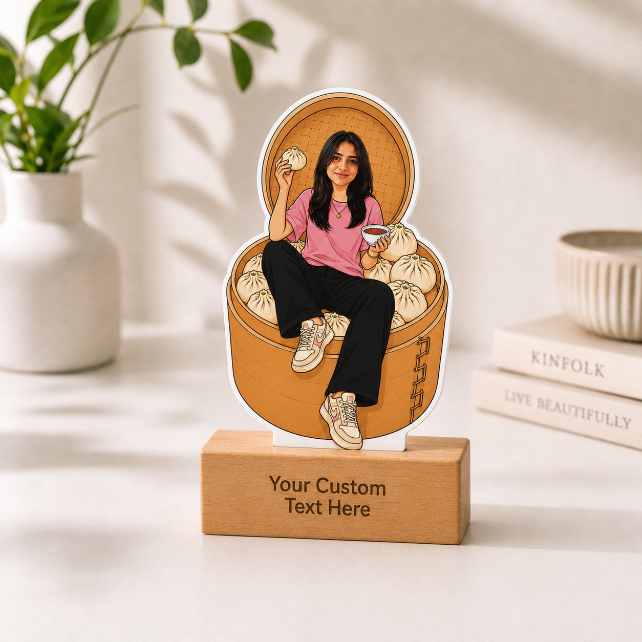 Personalized Momos Lover Caricature With Stand