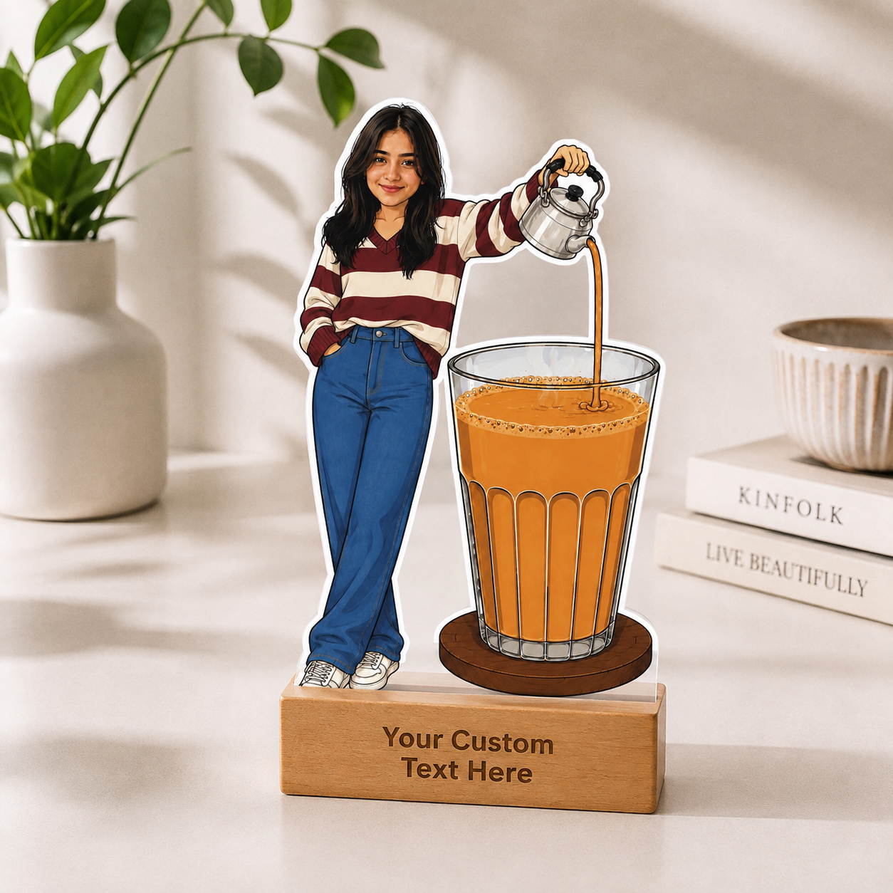 Personalized Chai Lover Caricature With Stand