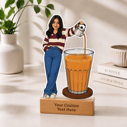 Personalized Chai Lover Caricature With Stand