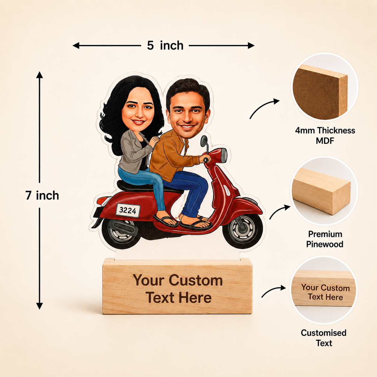 Scooty Ride Personalized Caricature with Stand