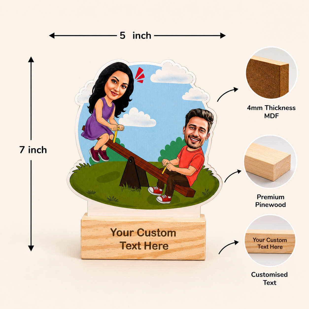 See-Saw Duo Personalized Caricature with Stand
