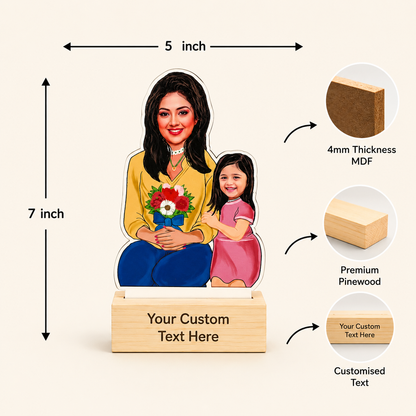 Little Girl with Mother Caricature with Stand