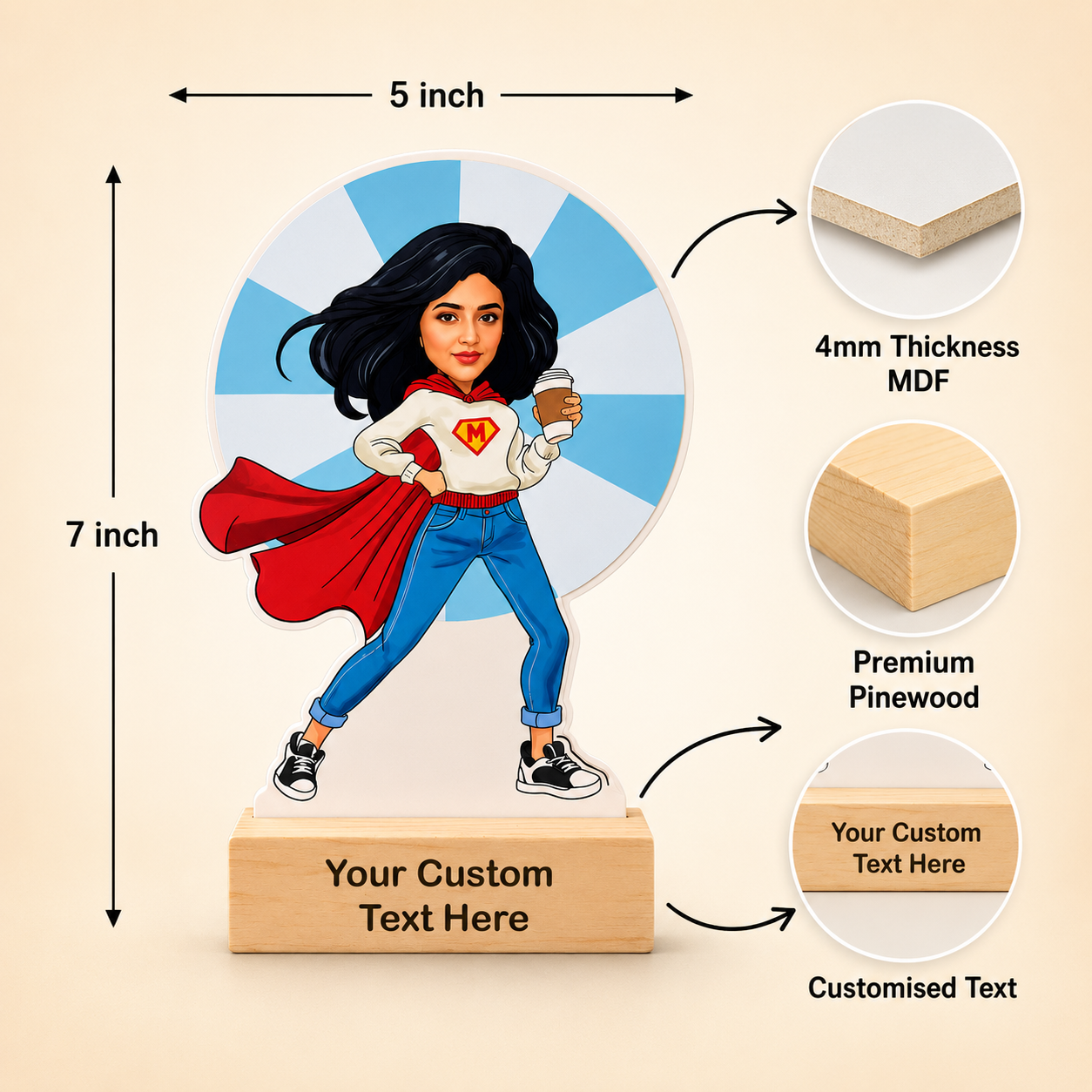SuperWoman Personalized Caricature with Stand