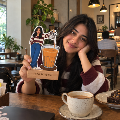 Personalized Chai Lover Caricature With Stand