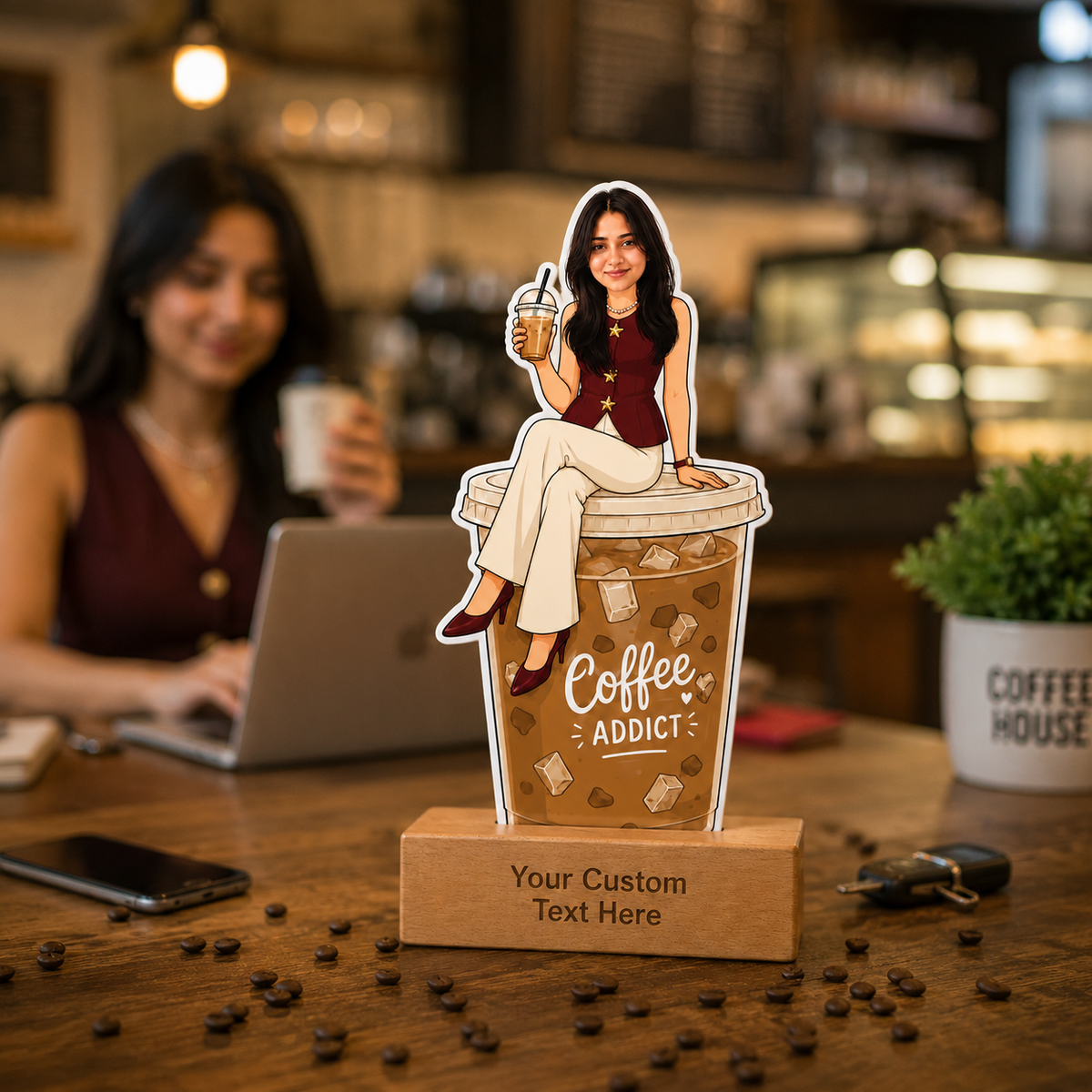 Personalized Coffee Lover Caricature With Stand