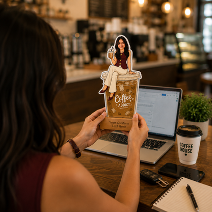 Personalized Coffee Lover Caricature With Stand