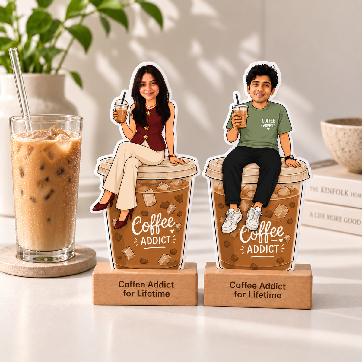 Personalized Coffee Lover Caricature With Stand