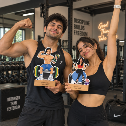Personalized Gym Freak Caricature With Stand