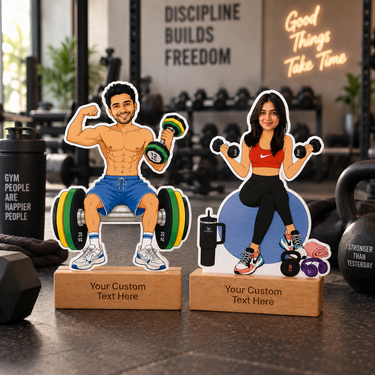 Personalized Gym Freak Caricature With Stand