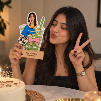 Personalized Matcha Lover Caricature With Stand