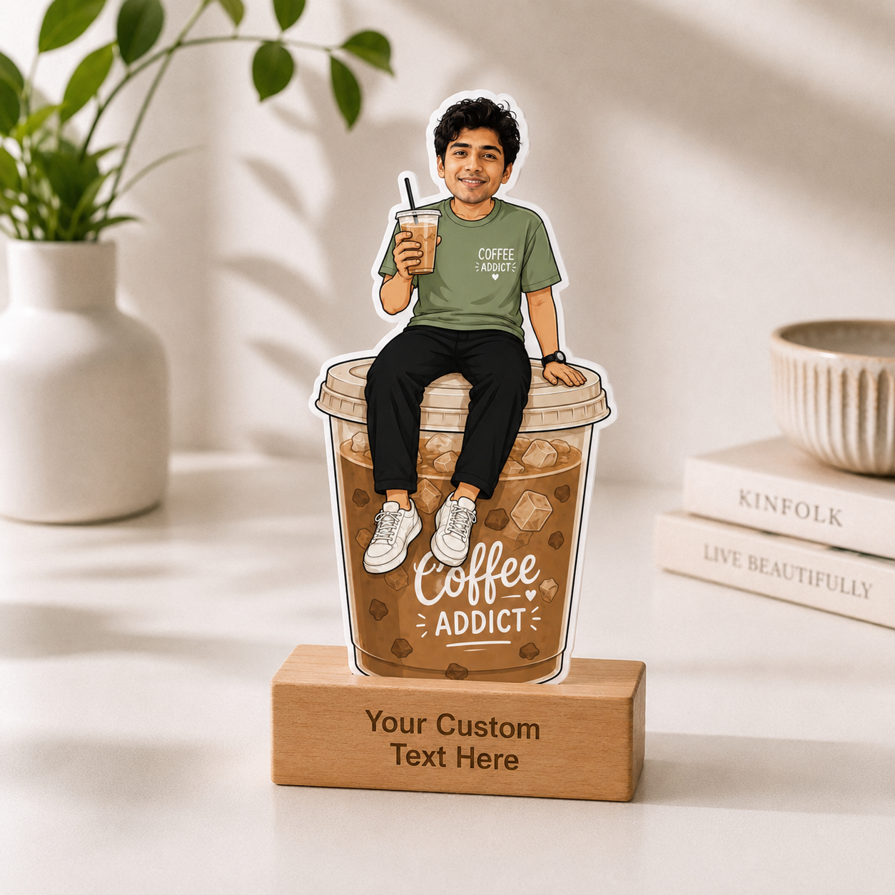 Personalized Coffee Lover Caricature With Stand