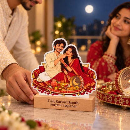 Karvachauth Couple Caricature With Stand