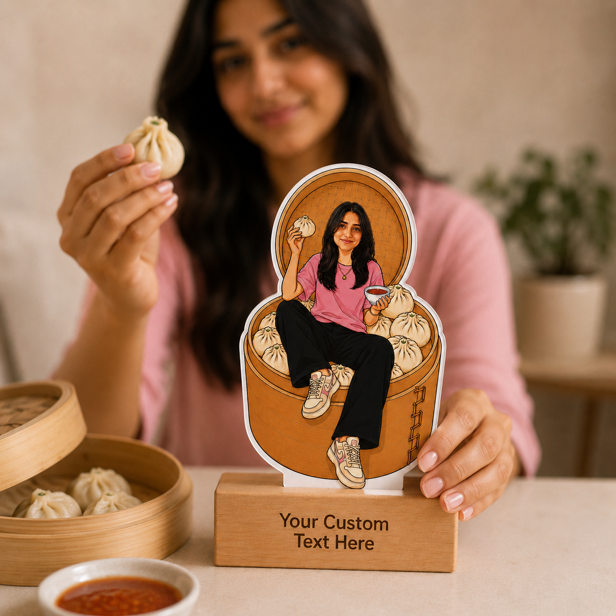 Personalized Momos Lover Caricature With Stand