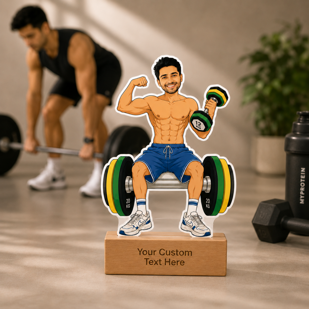 Personalized Gym Freak Caricature With Stand