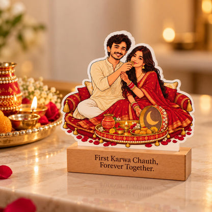 Karvachauth Couple Caricature With Stand