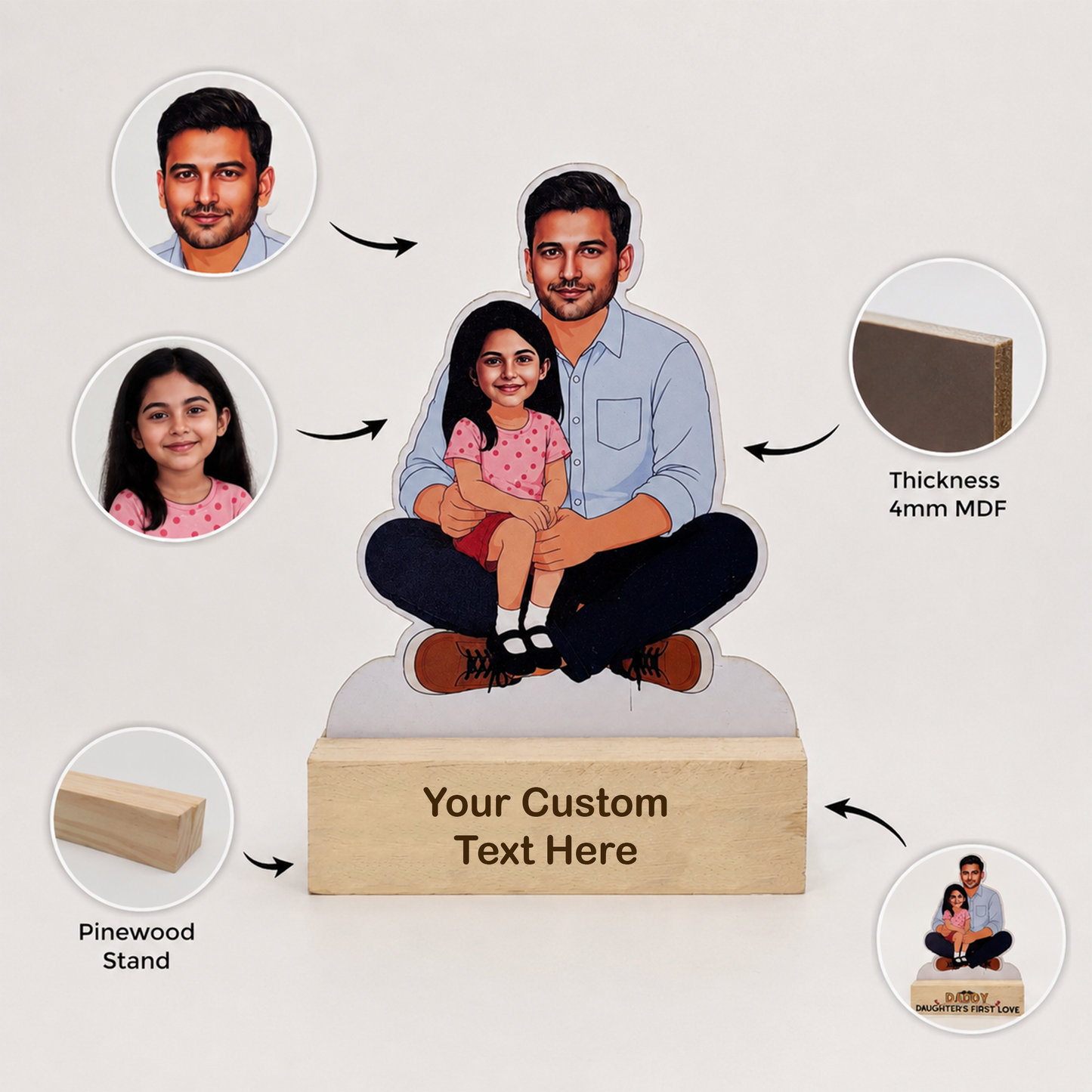 Father and Little Girl Caricature with Stand